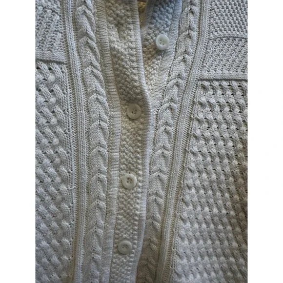 L L Bean Womens Cotton Fishermen Sweater Cardigan Ivory Heavyweight Sz Small - Picture 3 of 6